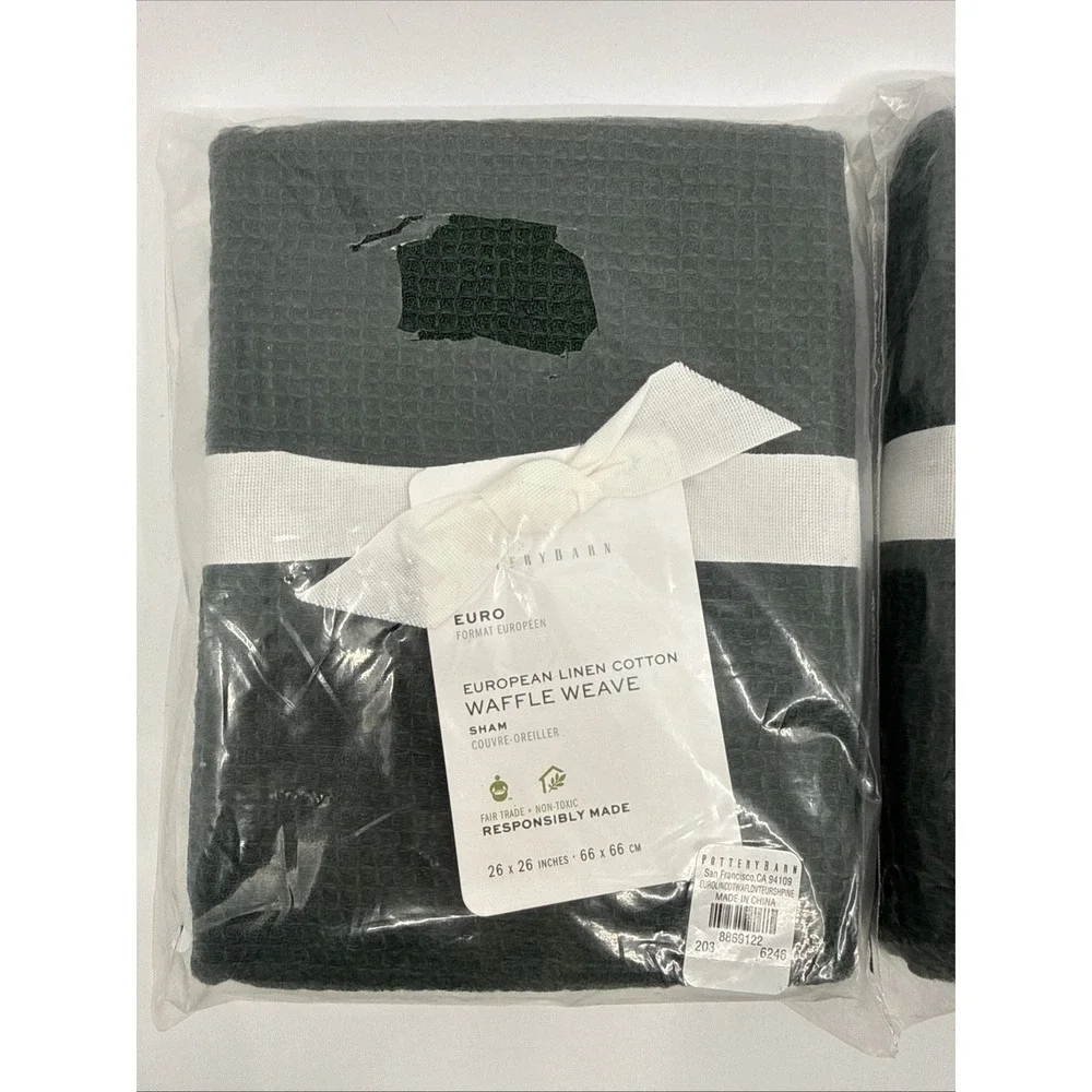 Pottery Barn Pine Euro European Linen Cotton Waffle Weave Set Of 2 Shams New